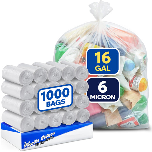 24" x 31", 16 Gallon, 6 Mic, Clear High-Density Can Liners, Perforated Coreless Rolls, 1000/Case