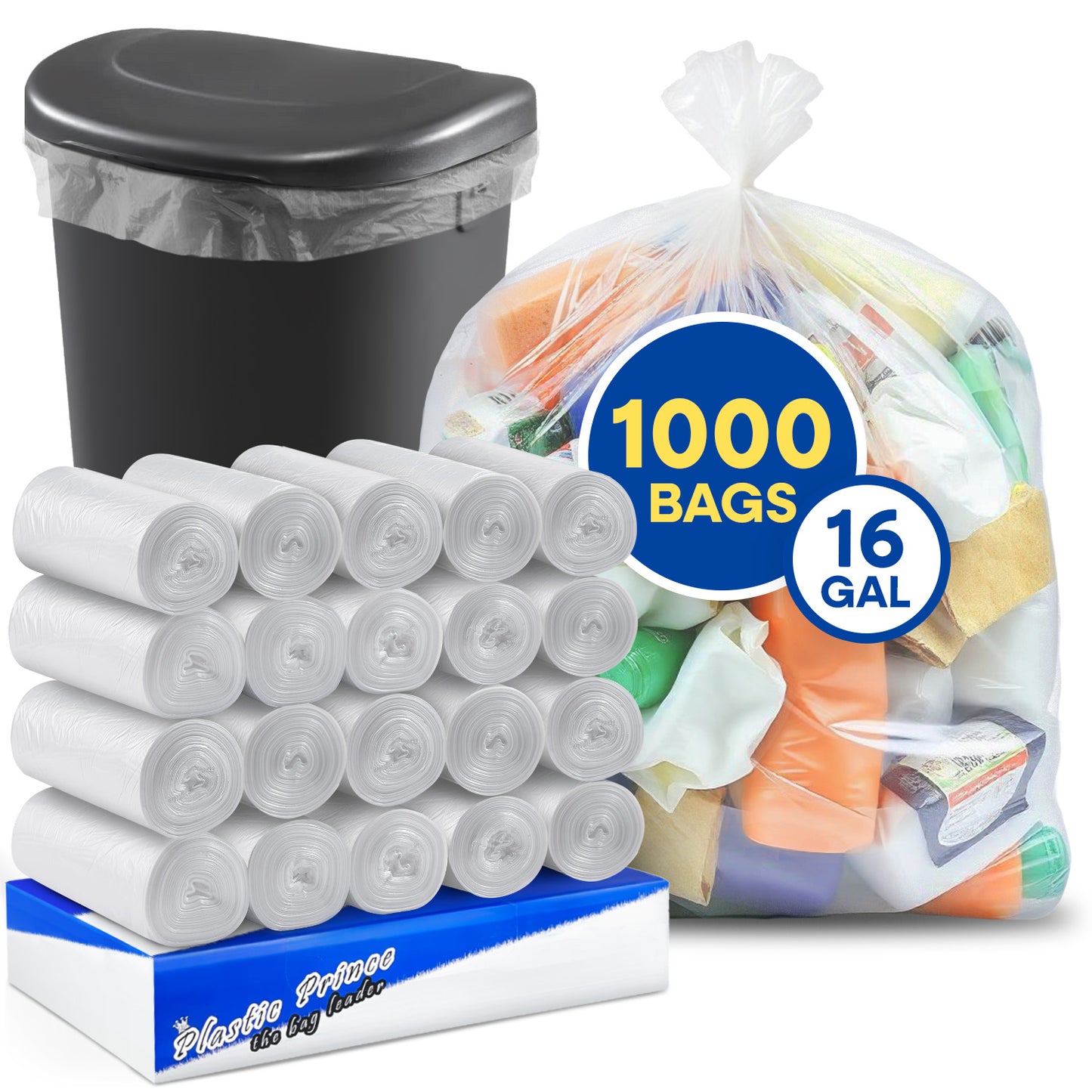 24" x 31", 16 Gallon, 8 Mic, Clear High-Density Can Liners, Perforated Coreless Rolls, 1000/Case