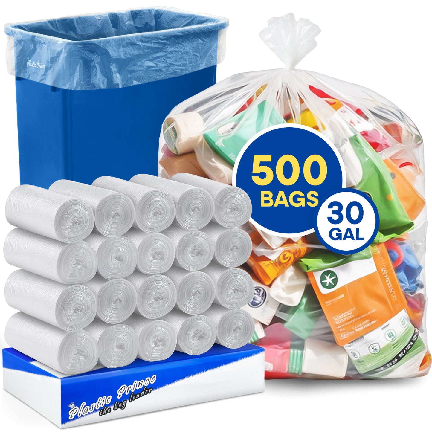 30" x 36", 30 Gallon, 16 Mic, Clear High-Density Can Liners, Perforated Coreless Rolls, 500/Case