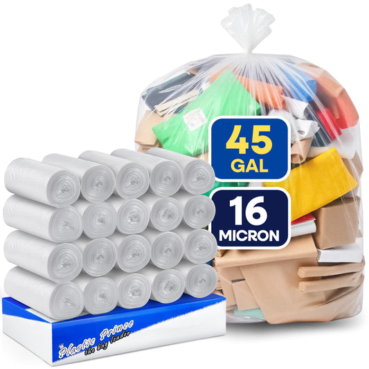 40" x 48", 45 Gallon, 16 Mic, Clear High-Density Can Liners, Perforated Coreless Rolls, 250/Case