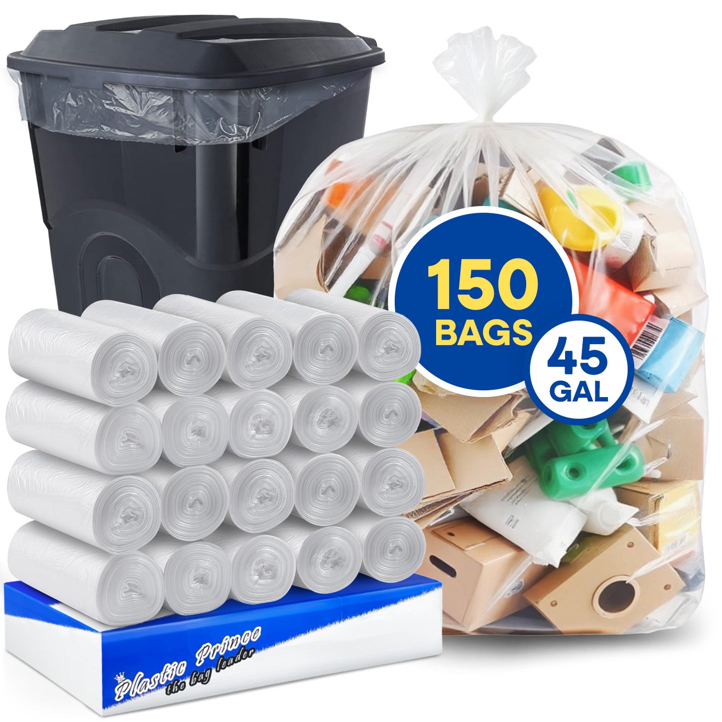 40" x 48", 45 Gallon, 22 Mic, Clear High-Density Can Liners, Perforated Coreless Rolls, 150/Case