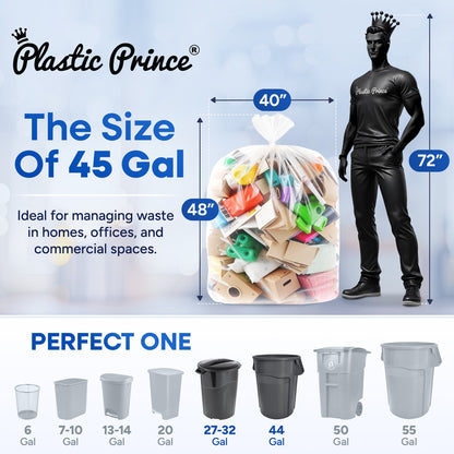40" x 48", 45 Gallon, 22 Mic, Clear High-Density Can Liners, Perforated Coreless Rolls, 150/Case