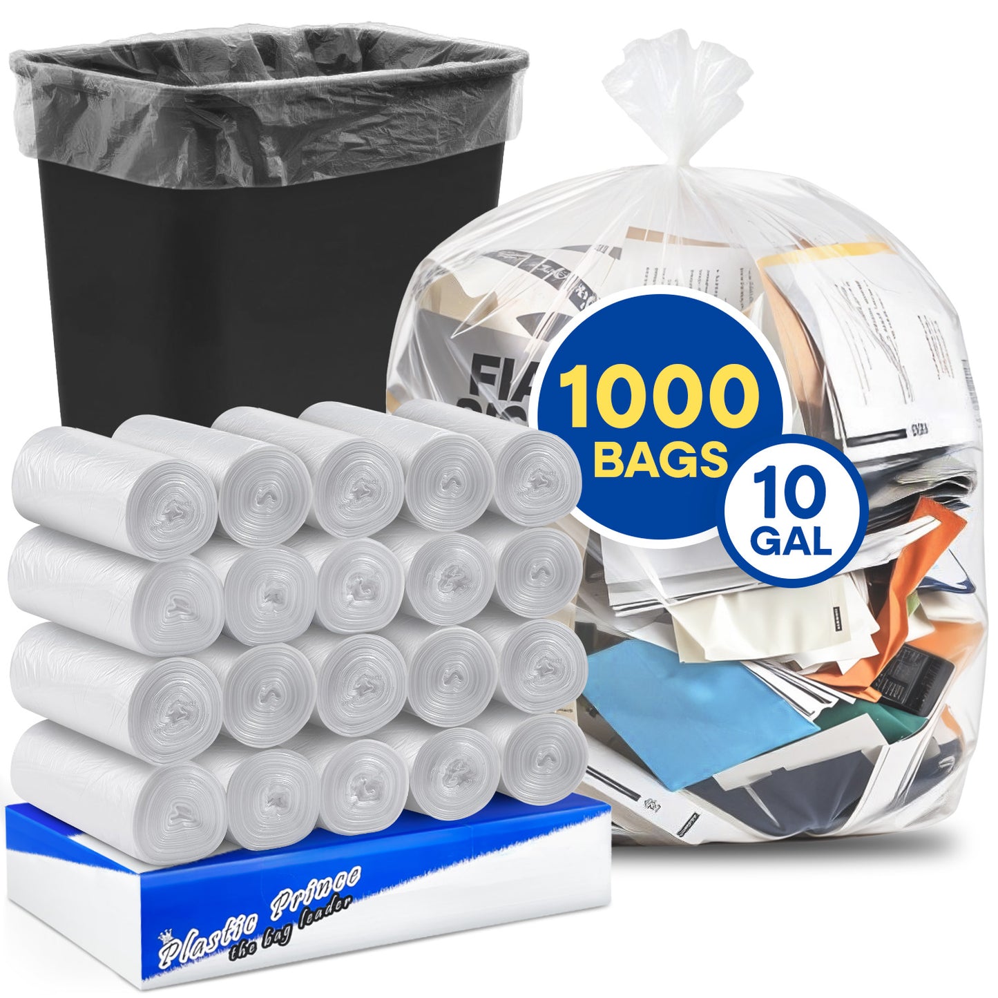 24" x 24", 10 Gallon, 8 Mic, Clear High-Density Can Liners, Perforated Coreless Rolls, 1000/Case