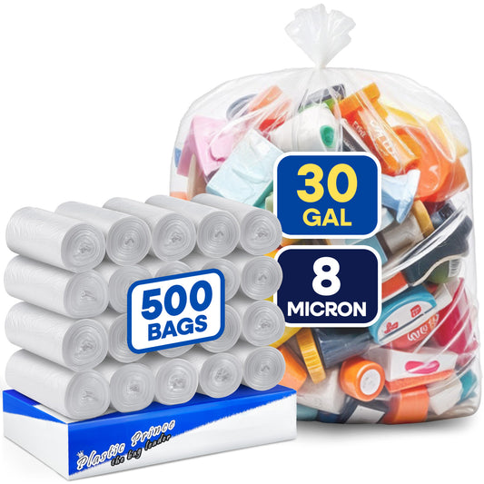 30" x 37", 30 Gallon, 8 Mic, Clear High-Density Can Liners, Perforated Coreless Rolls, 500/Case