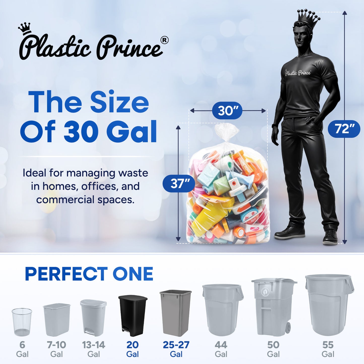 30" x 37", 30 Gallon, 8 Mic, Clear High-Density Can Liners, Perforated Coreless Rolls, 500/Case