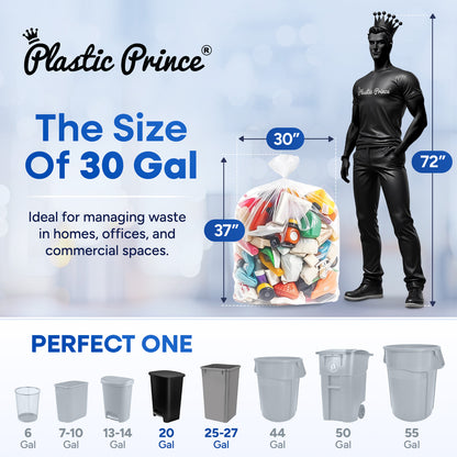 30" x 37", 30 Gallon, 13 Mic, Clear High-Density Can Liners, Perforated Coreless Rolls, 500/Case