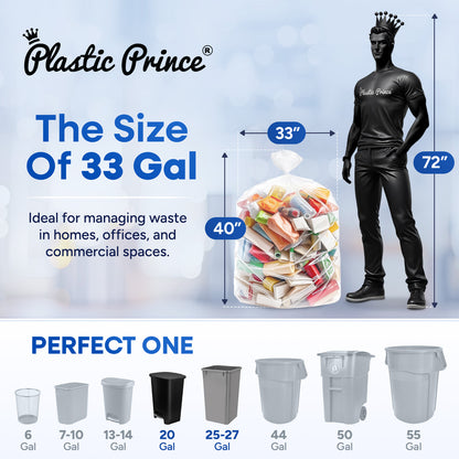 33" x 40", 33 Gallon, 13 Mic, Clear High-Density Can Liners, Perforated Coreless Rolls, 500/Case