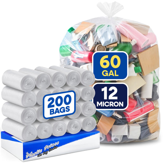 38" x 60", 60 Gallon, 12 Mic, Clear High-Density Can Liners, Perforated Coreless Rolls, 200/Case