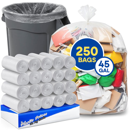 40" x 48", 45 Gallon, 12 Mic, Clear High-Density Can Liners, Perforated Coreless Rolls, 250/Case