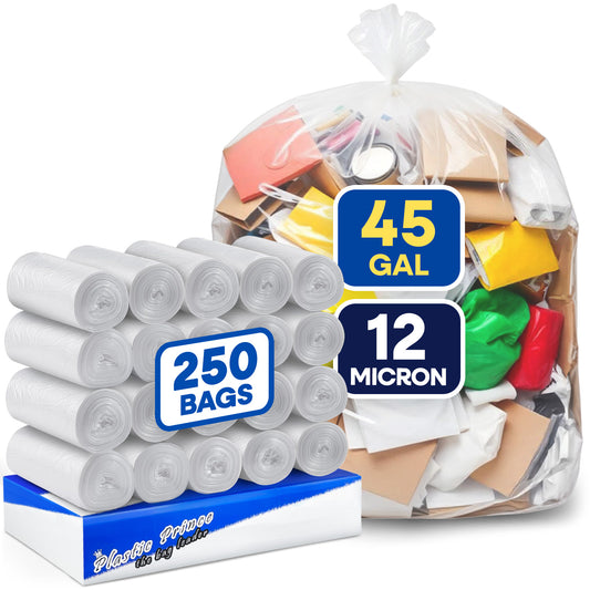 40" x 48", 45 Gallon, 12 Mic, Clear High-Density Can Liners, Perforated Coreless Rolls, 250/Case
