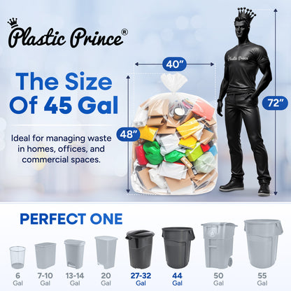 40" x 48", 45 Gallon, 12 Mic, Clear High-Density Can Liners, Perforated Coreless Rolls, 250/Case