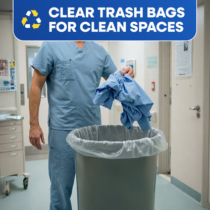 43" x 47", 56 Gallon, 16 Mic, Clear High-Density Can Liners, Perforated Coreless Rolls, 150/Case