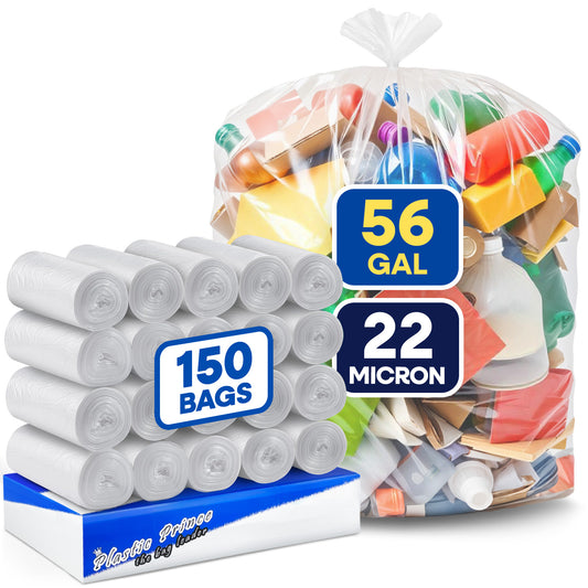 43" x 47", 56 Gallon, 22 Mic, Clear High-Density Can Liners, Perforated Coreless Rolls, 150/Case