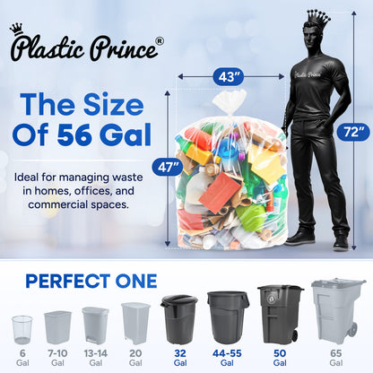 43" x 47", 56 Gallon, 22 Mic, Clear High-Density Can Liners, Perforated Coreless Rolls, 150/Case