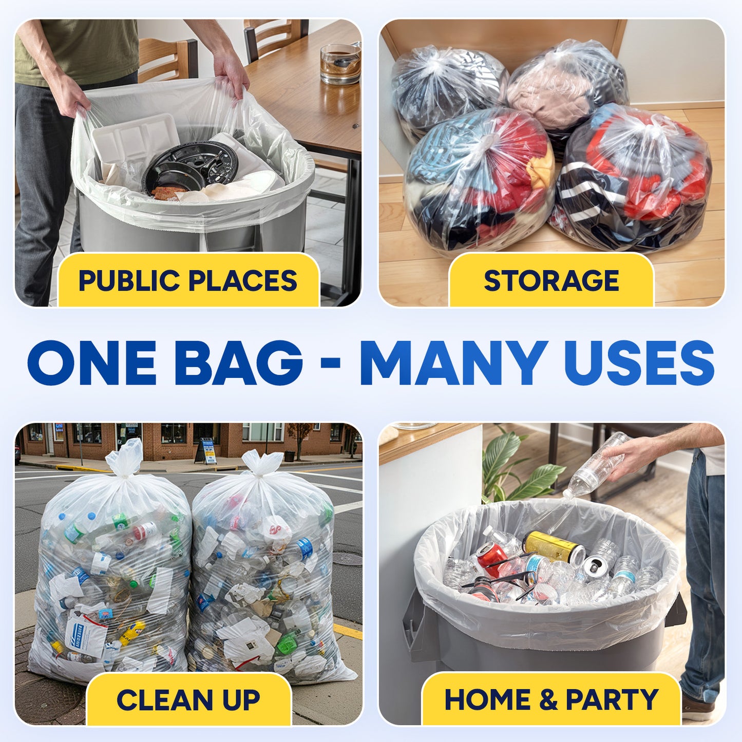 43" x 47", 56 Gallon, 22 Mic, Clear High-Density Can Liners, Perforated Coreless Rolls, 150/Case