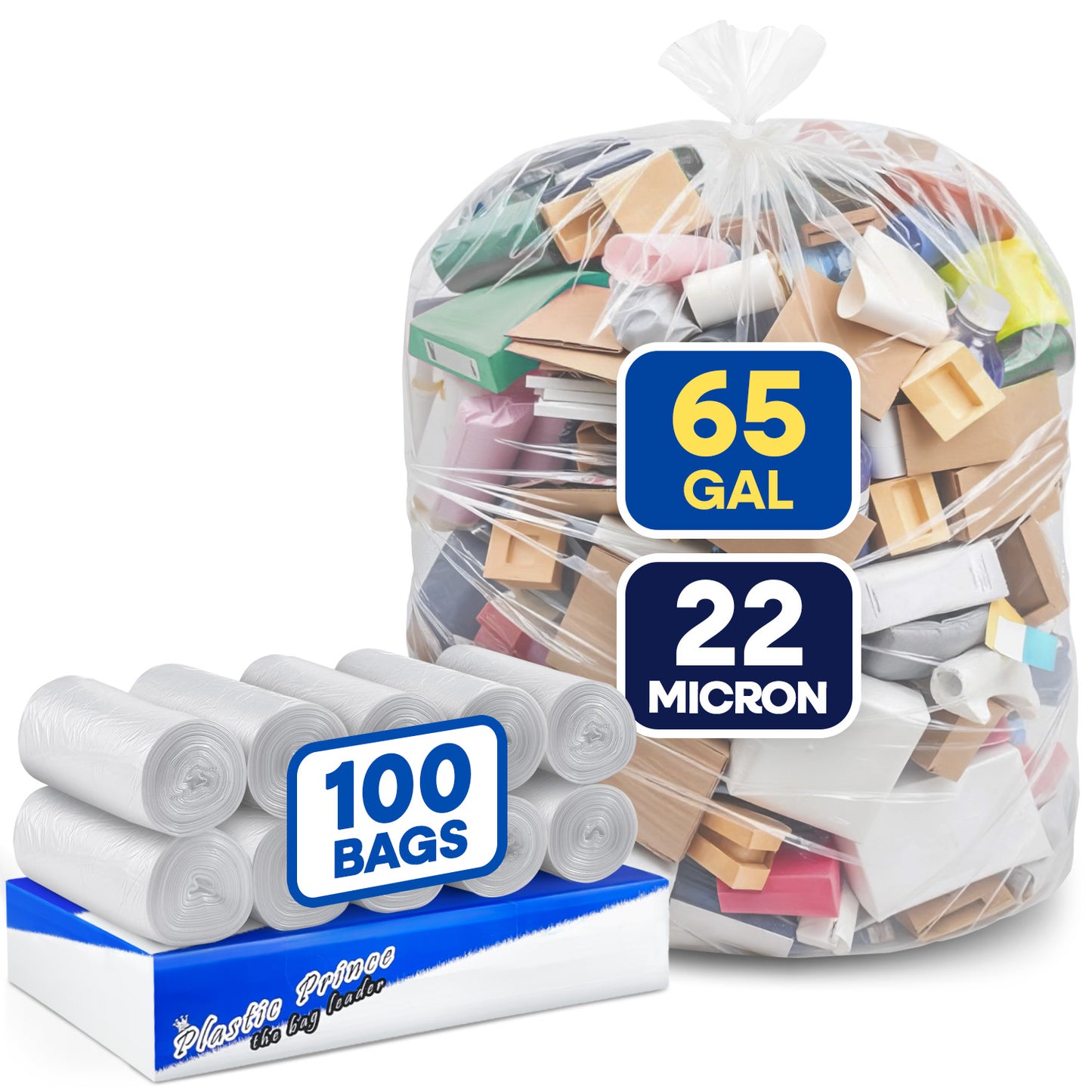 48" x 60", 65 Gallon, 22 Mic, Clear High-Density Can Liners, Perforated Coreless Rolls, 100/Case