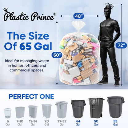 48" x 60", 65 Gallon, 22 Mic, Clear High-Density Can Liners, Perforated Coreless Rolls, 100/Case