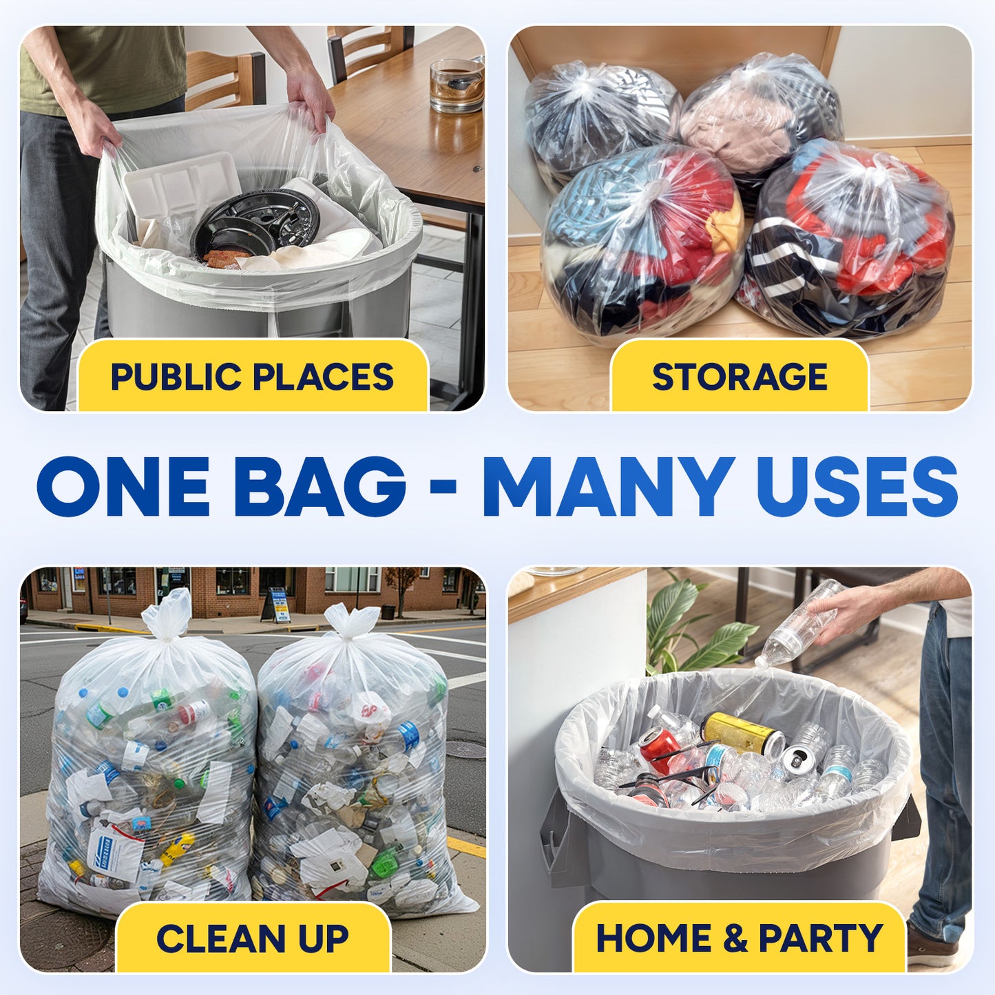 48" x 60", 65 Gallon, 22 Mic, Clear High-Density Can Liners, Perforated Coreless Rolls, 100/Case