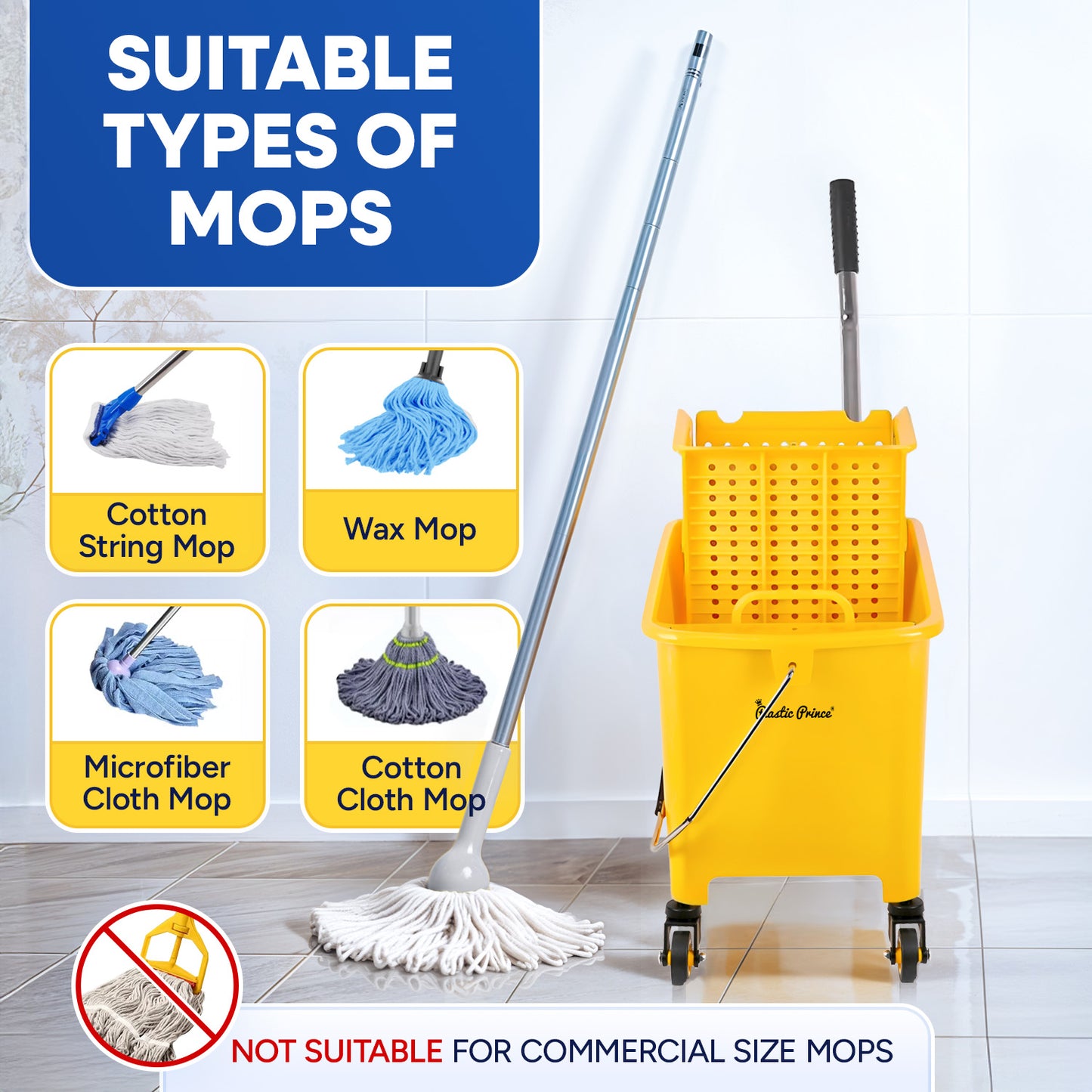 20-QT Upward Press Mop Bucket and Wringer, Yellow