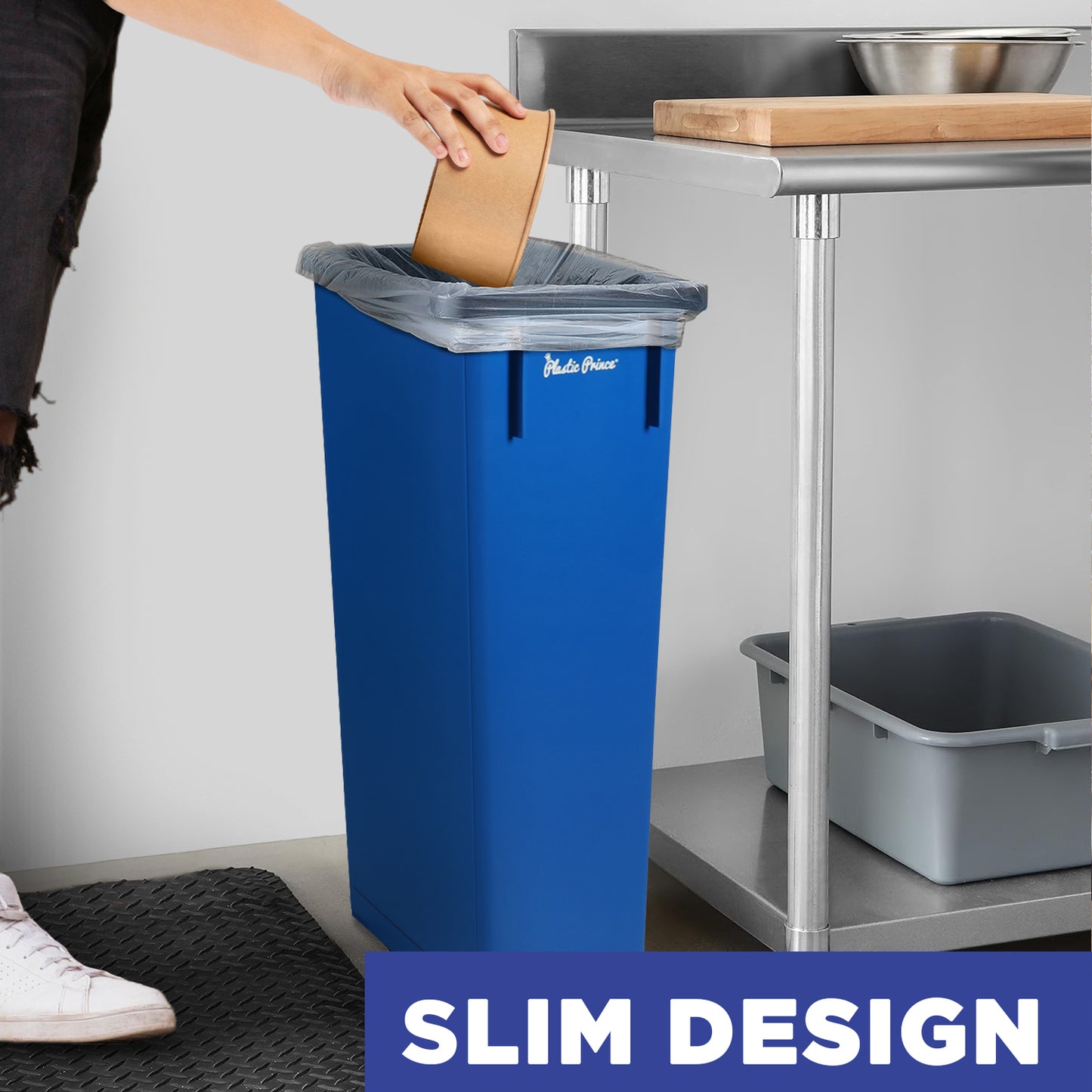 23-Gallon Blue Slim Rectangular Trash Can