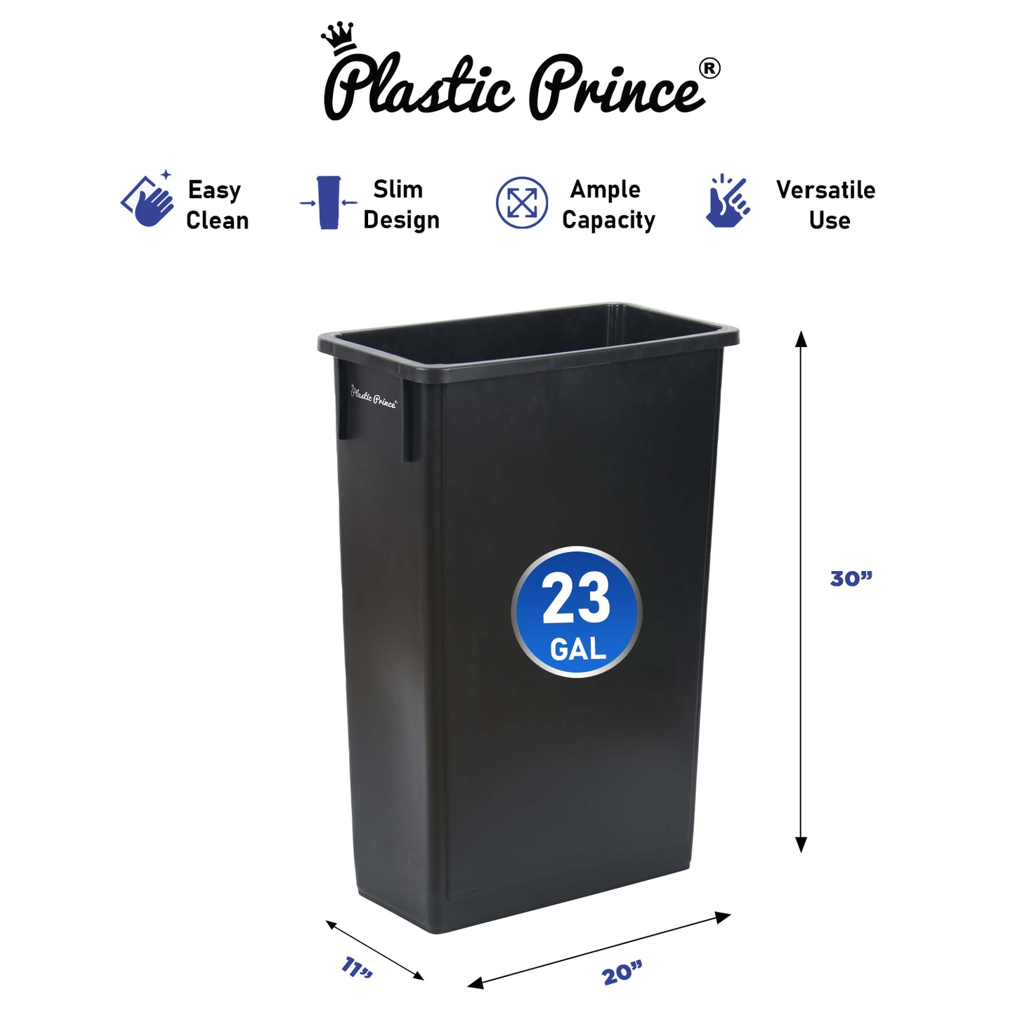 23-Gallon Black Slim Rectangular Trash Can