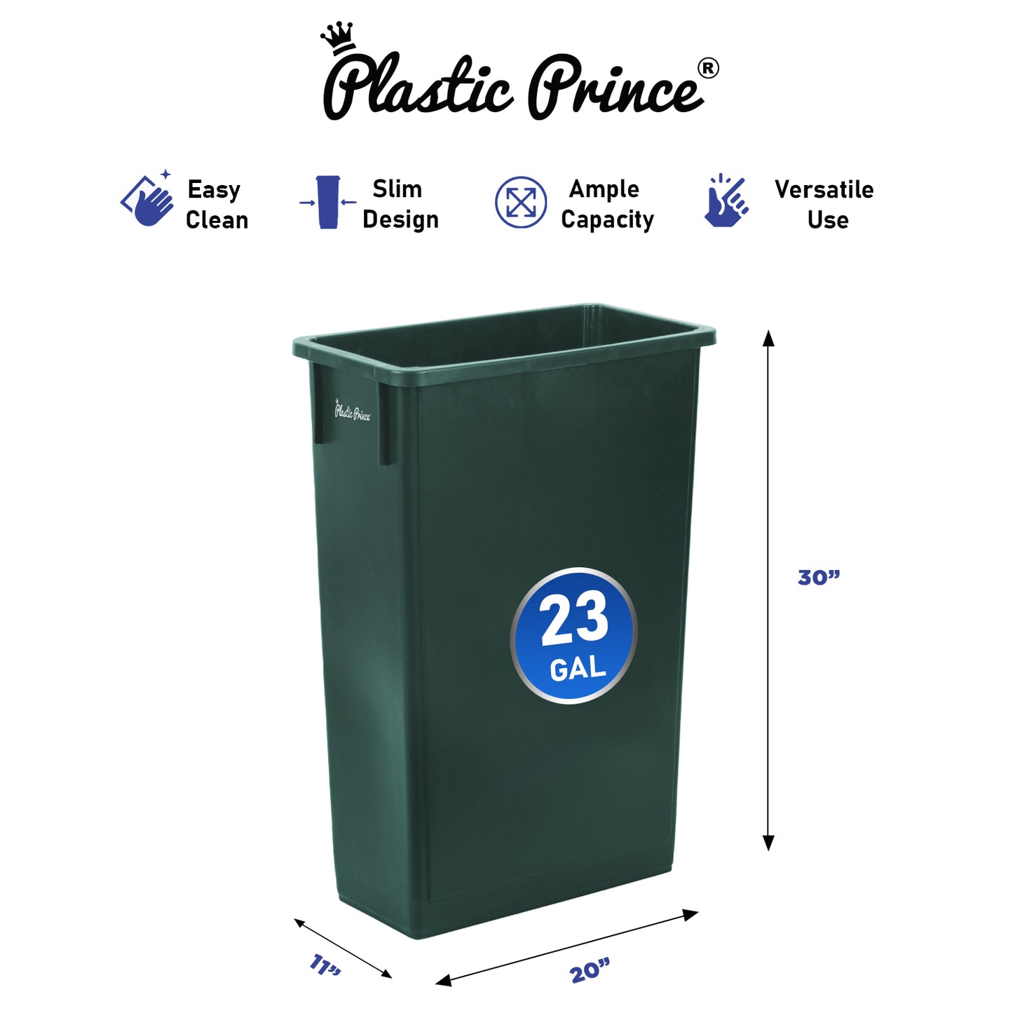 23-Gallon Green Slim Rectangular Trash Can