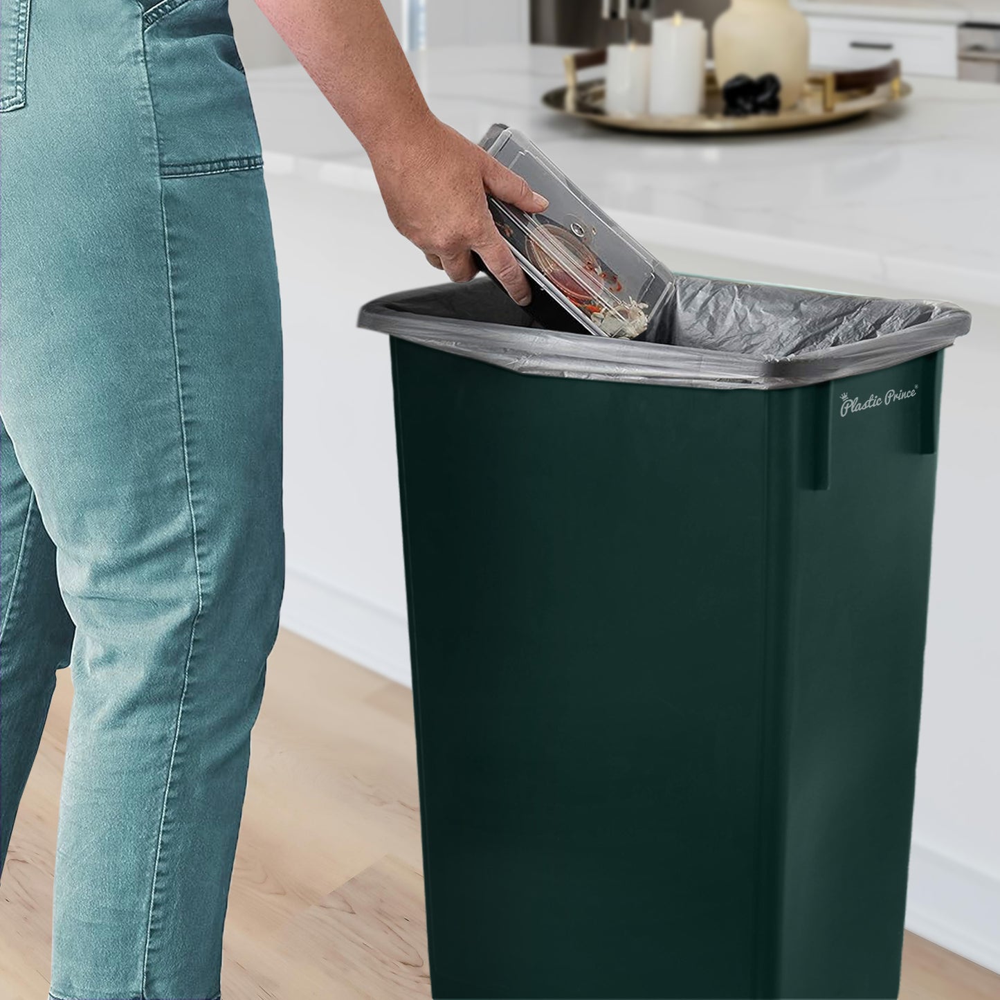 23-Gallon Green Slim Rectangular Trash Can