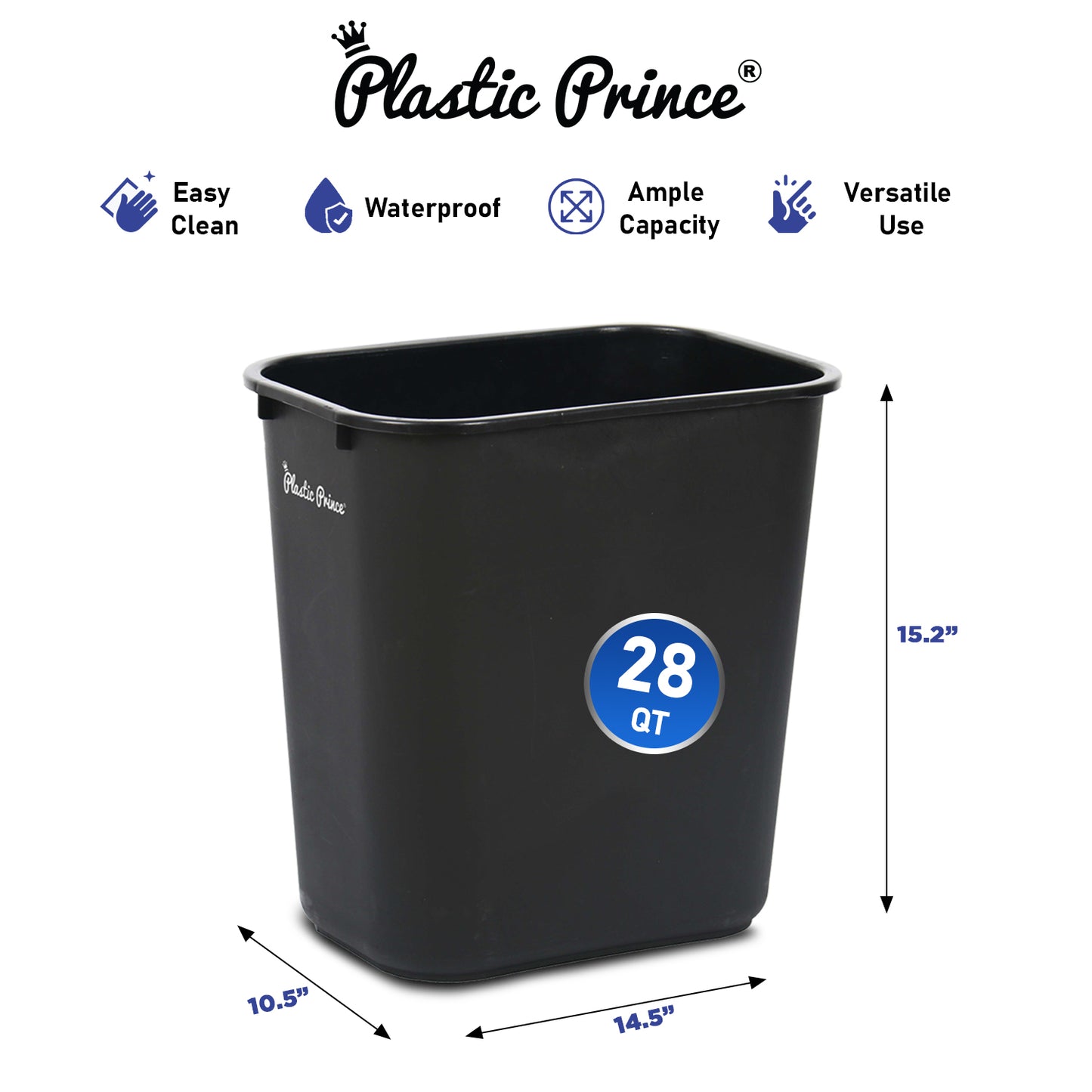 28-QT Black Wastebasket