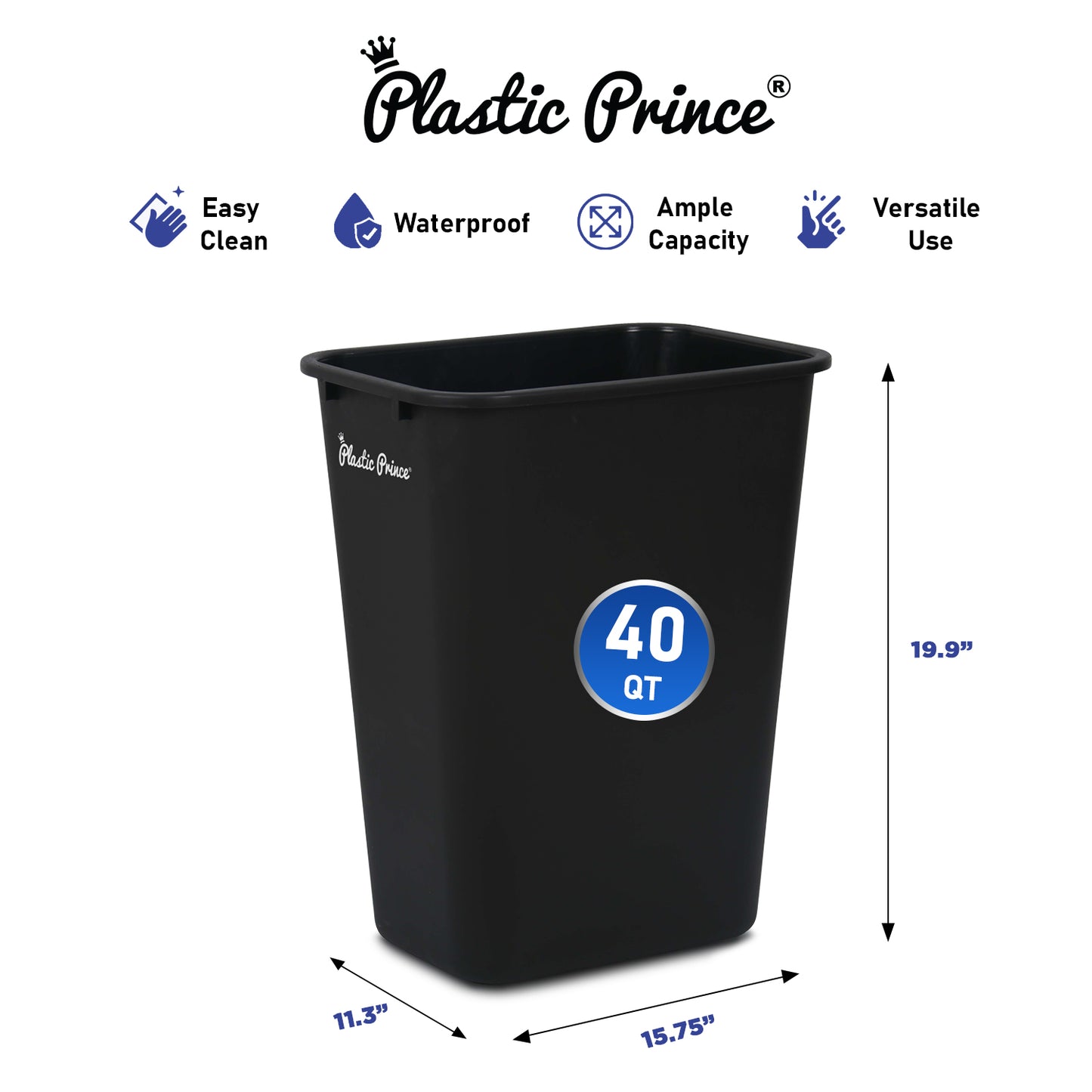 40-QT Black Wastebasket