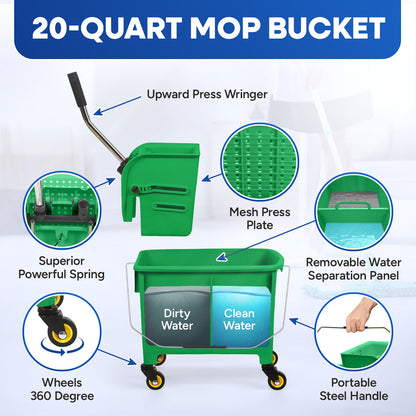 20-QT  Upward Press Mop Bucket and Wringer, Green