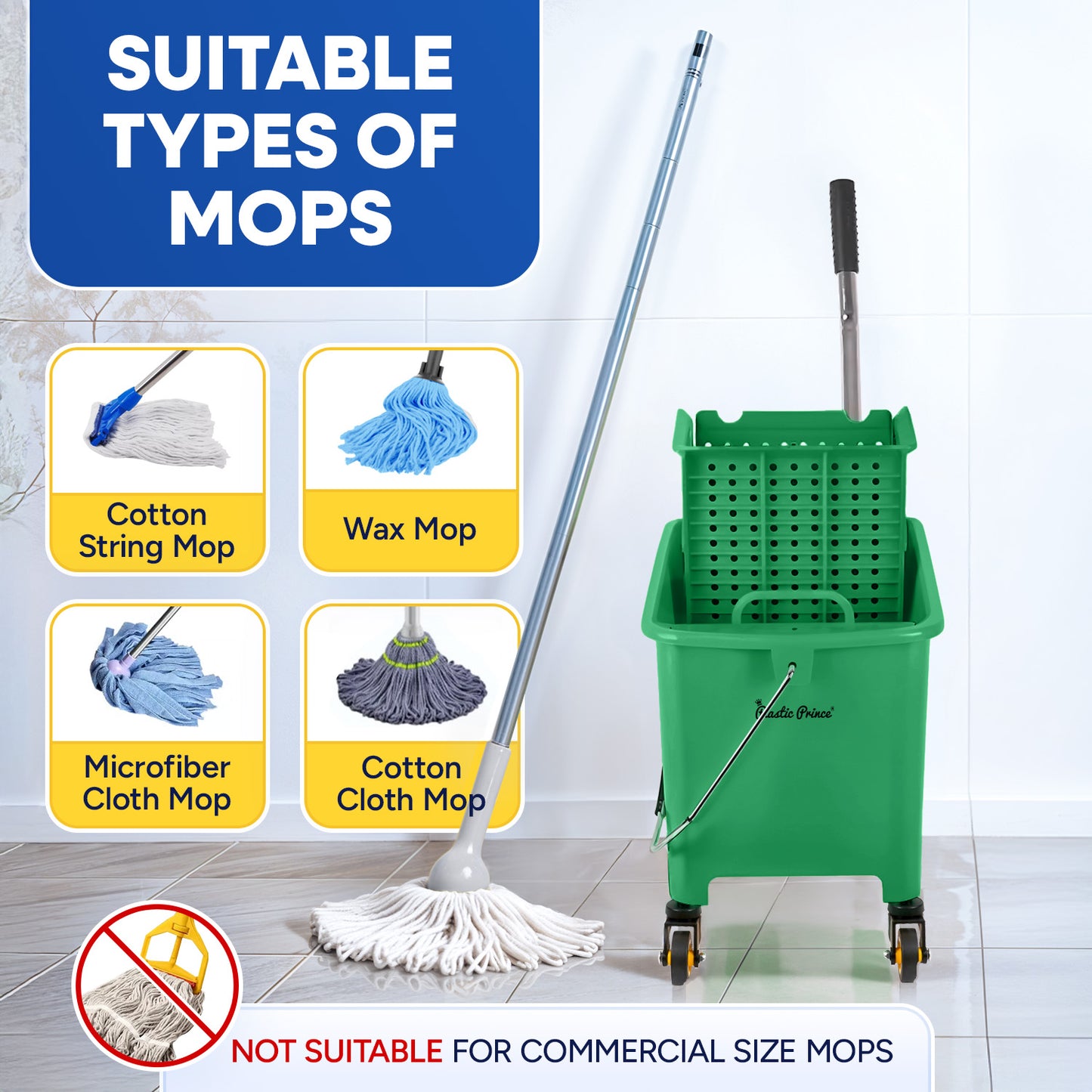 20-QT  Upward Press Mop Bucket and Wringer, Green