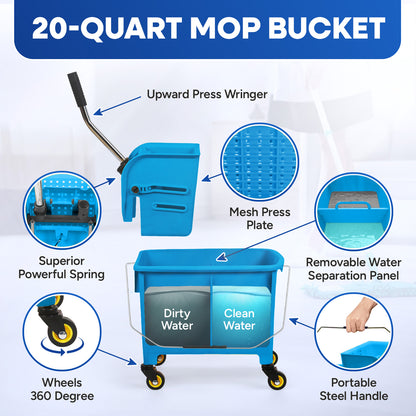 20-QT  Upward Press Mop Bucket and Wringer, Blue