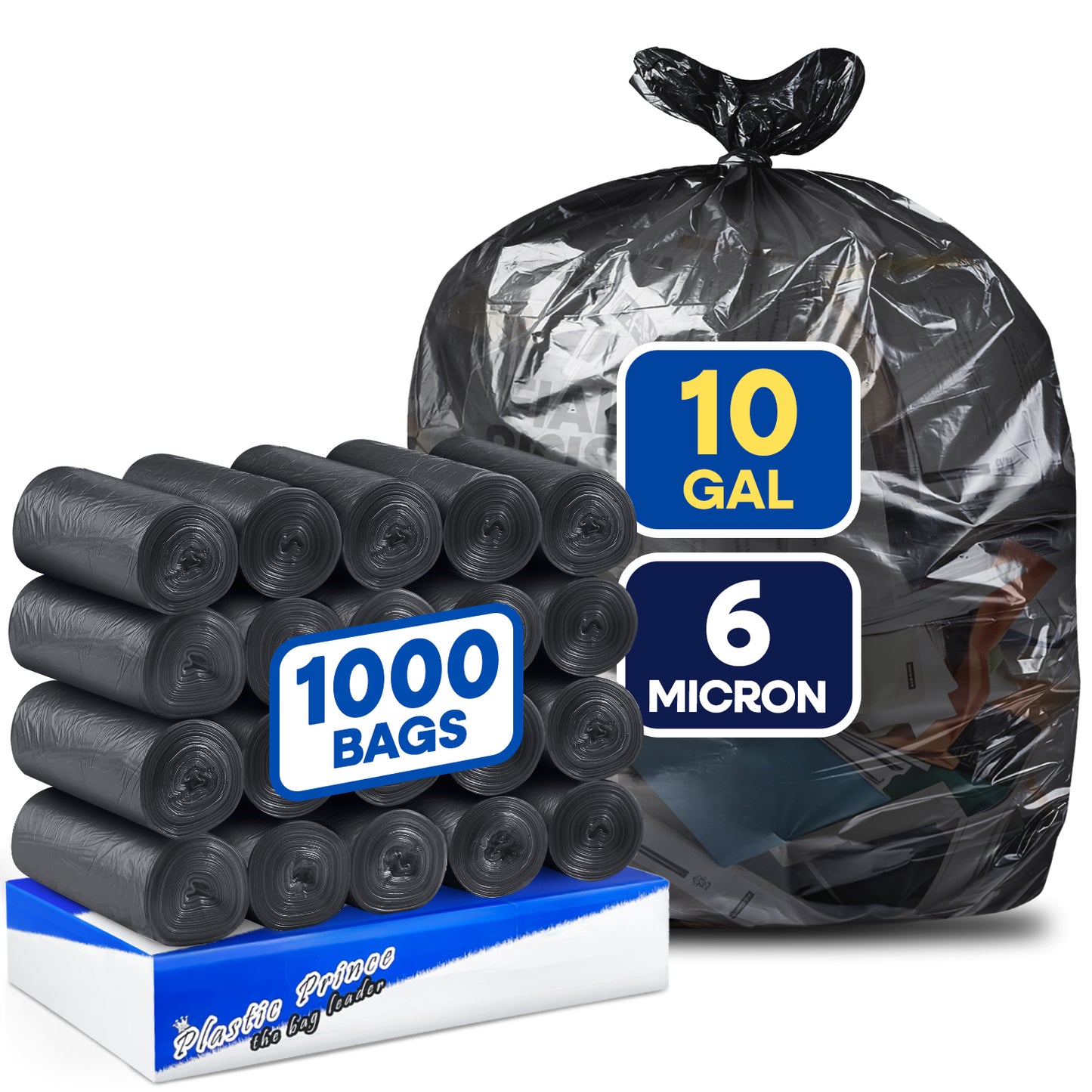 24" x 23", 10 Gallon, 6 Mic, Black High-Density Can Liners, 1000/Case