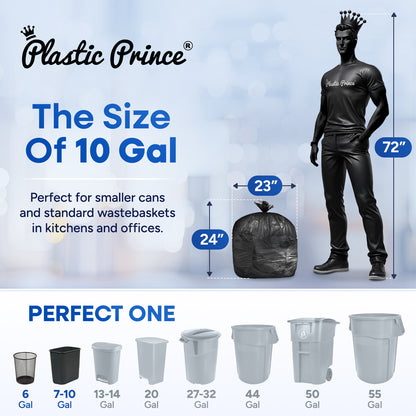 24" x 23", 10 Gallon, 6 Mic, Black High-Density Can Liners, 1000/Case
