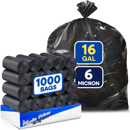 24" x 31", 16 Gallon, 6 Mic, Black High-Density Can Liners, 1000/Case