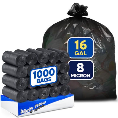 24" x 31", 16 Gallon, 8 Mic, Black High-Density Can Liners, 1000/Case