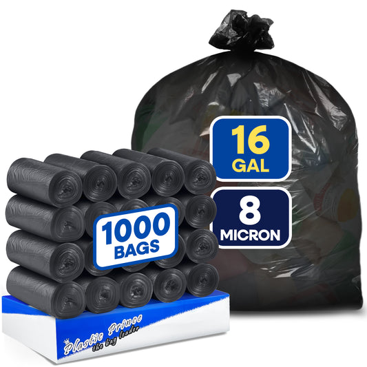 24" x 31", 16 Gallon, 8 Mic, Black High-Density Can Liners, 1000/Case