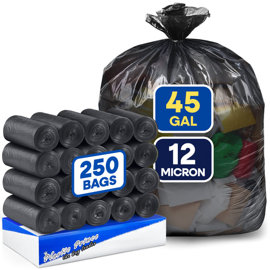 40" x 48", 45 Gallon, 12 Mic, Black High-Density Can Liners, 250/Case