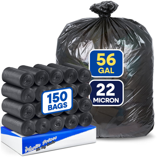 43" x 47", 56 Gallon, 22 Mic, Black High-Density Can Liners, 150/Case