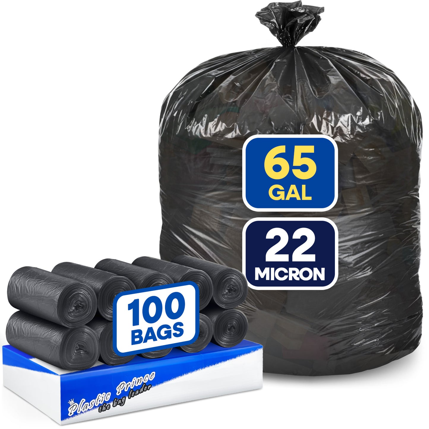 48" x 60", 65 Gallon, 22 Mic, Black High-Density Can Liners, 100/Case