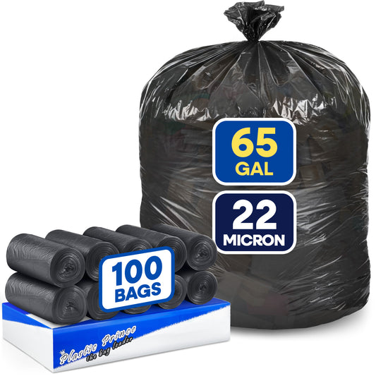 48" x 60", 65 Gallon, 22 Mic, Black High-Density Can Liners, 100/Case