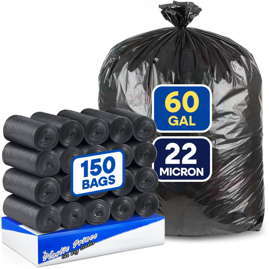 38" x 60", 60 Gallon, 22 Mic, Black High-Density Can Liners, 150/Case