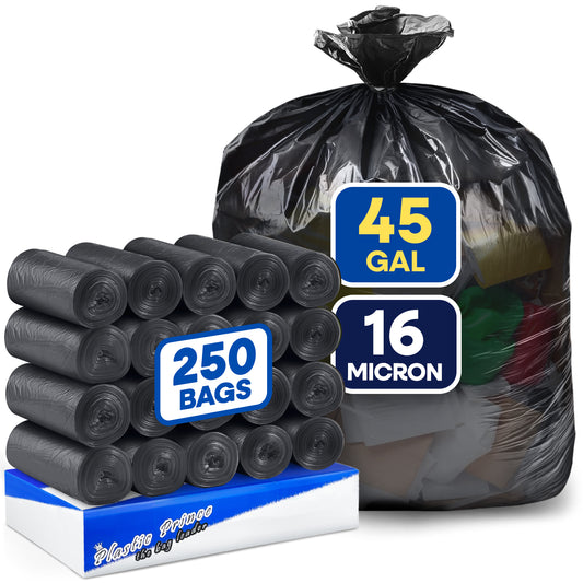 40" x 48", 45 Gallon, 16 Mic, Black High-Density Can Liners, 250/Case