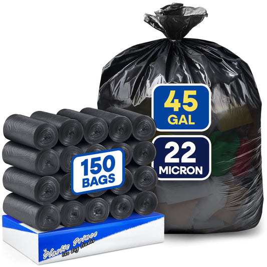 40" x 48", 45 Gallon, 22 Mic, Black High-Density Can Liners, 150/Case