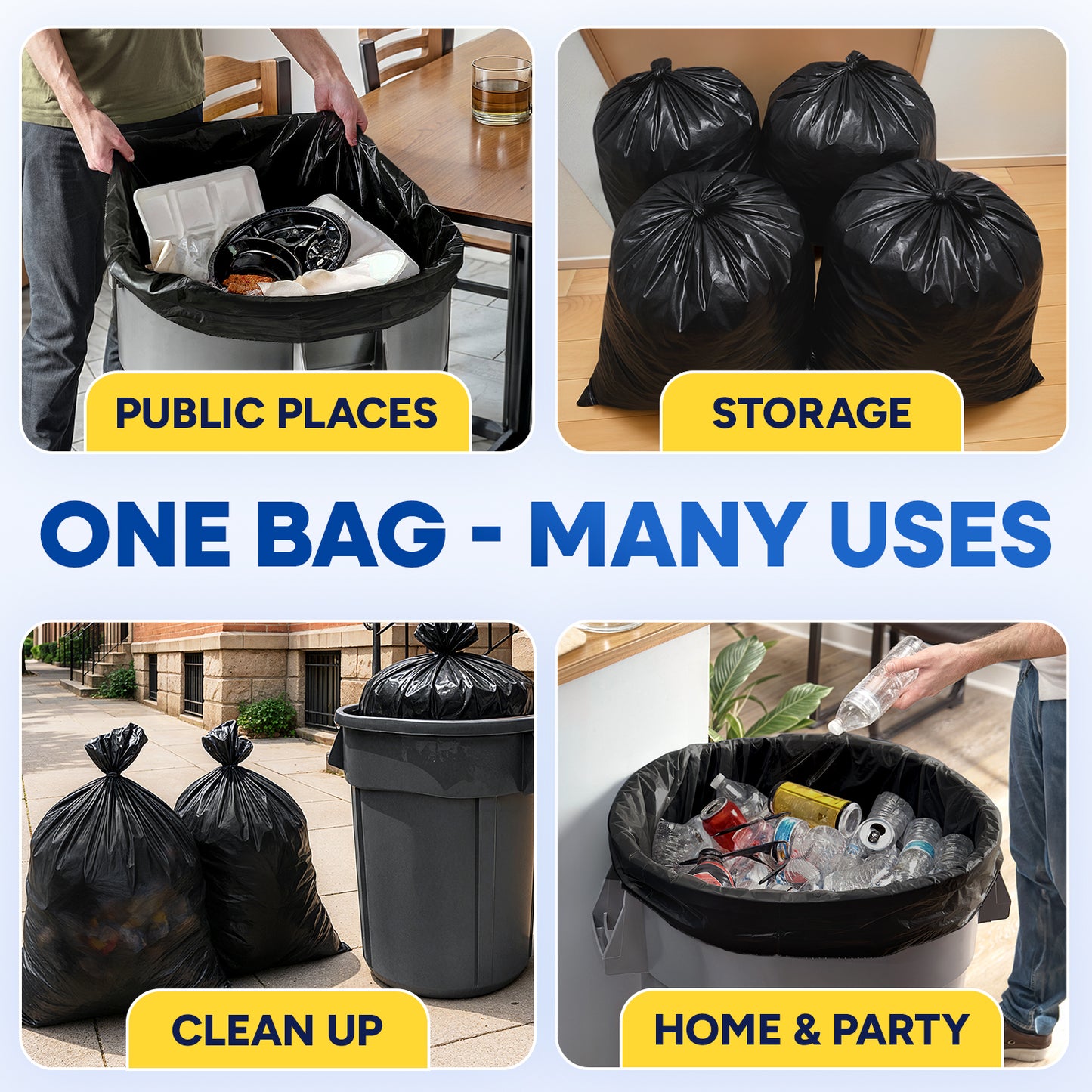40" x 48", 45 Gallon, 22 Mic, Black High-Density Can Liners, 150/Case
