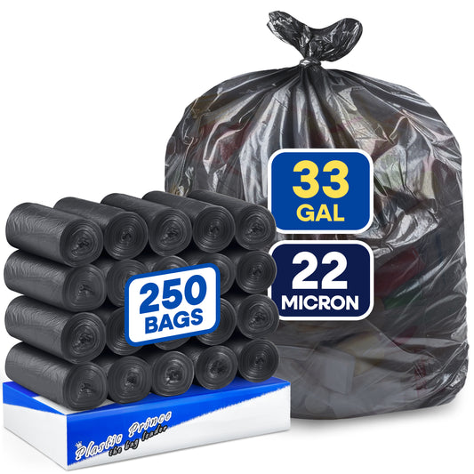 33" x 40", 33 Gallon, 22 Mic, Black High-Density Can Liners, 250/Case