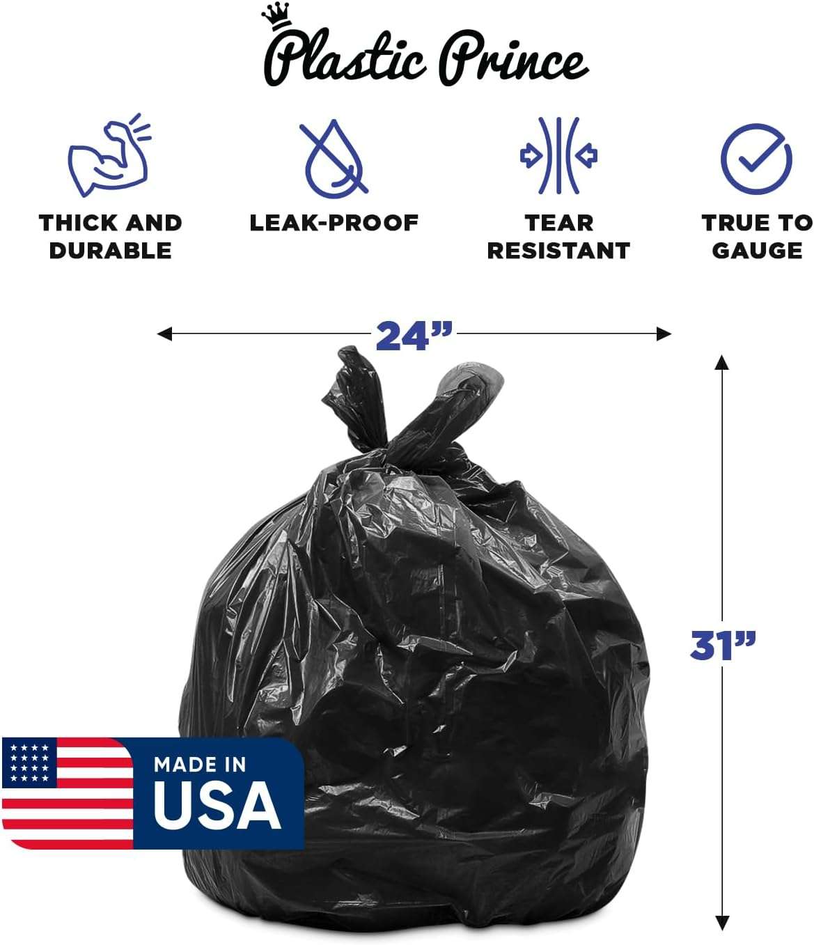 15" x 9" x 31" 13 Gal 1.1 Mil Black Heavy Duty Kitchen Bags, 250/Case