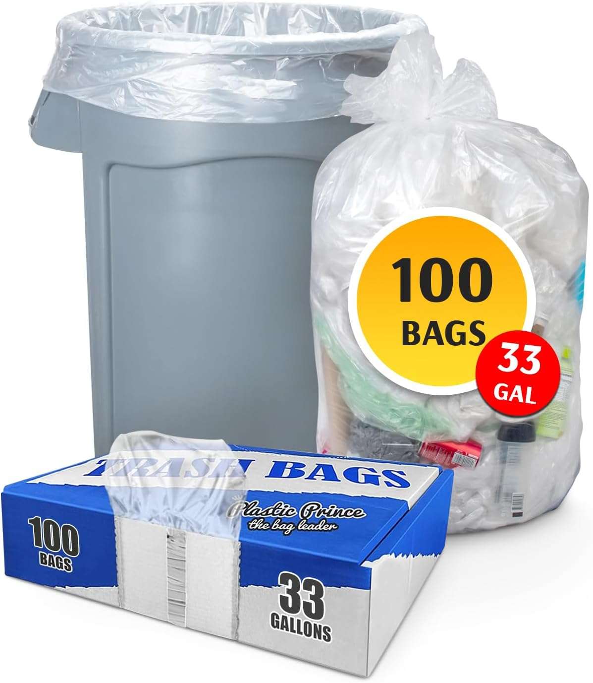 23" x 10" x 39" 33 Gal 1.5 Mil Clear Recycling Bags, 100/Case