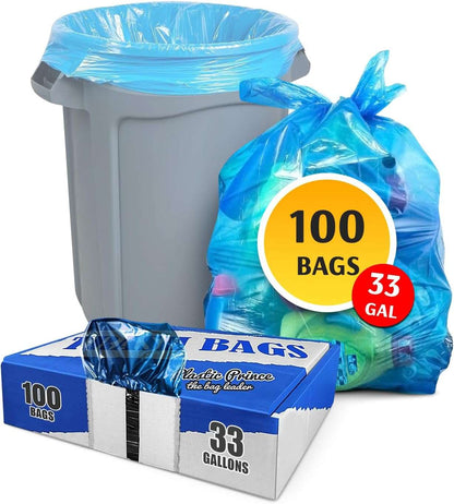 23" x 10" x 39" 33 Gal 1.5 Mil Blue Recycling Bags, 100/Case