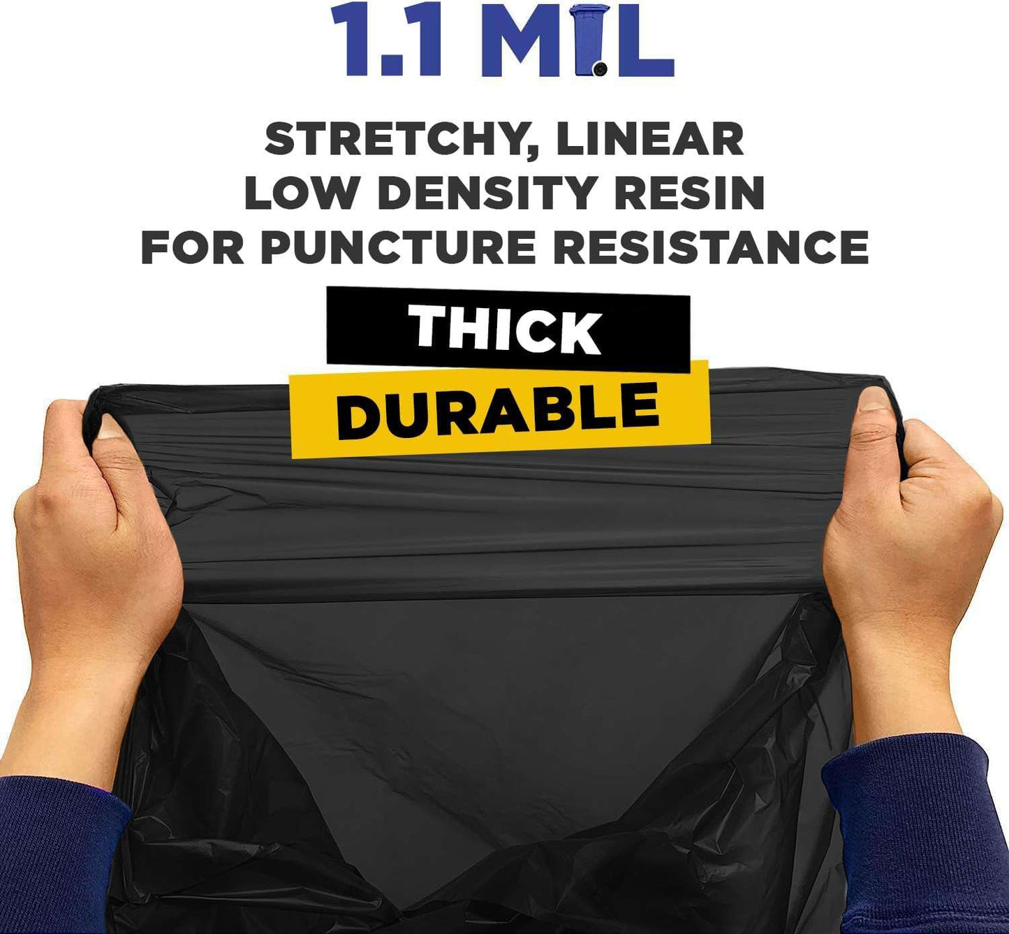 15" x 9" x 31" 13 Gal 1.1 Mil Black Heavy Duty Kitchen Bags, 250/Case